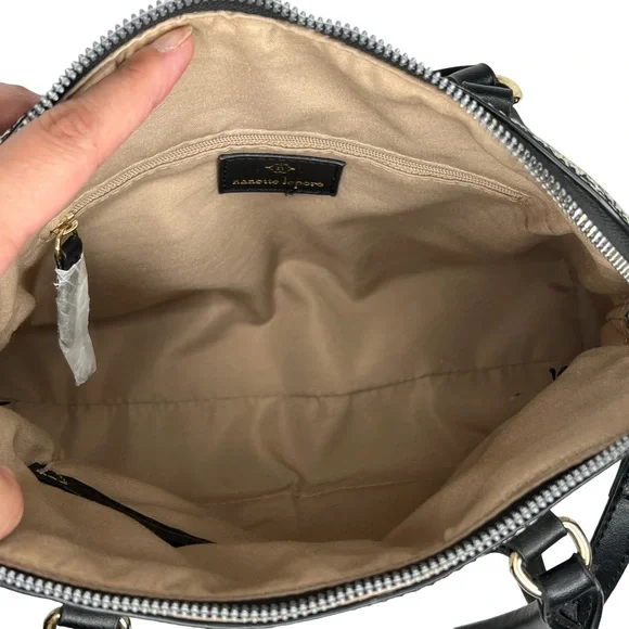 Nanette Lepore Gray Black Logo Print Zip Top Dome Satchel Crossbody Bag - Picture 8 of 13